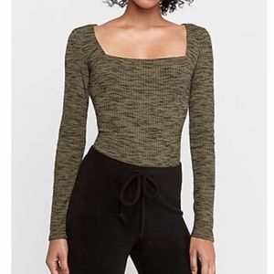 Express Space Dyed Square Neck Thong Bodysuit - Size S